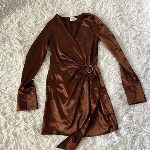 Satin Wrap Romper in Chocolate Brown